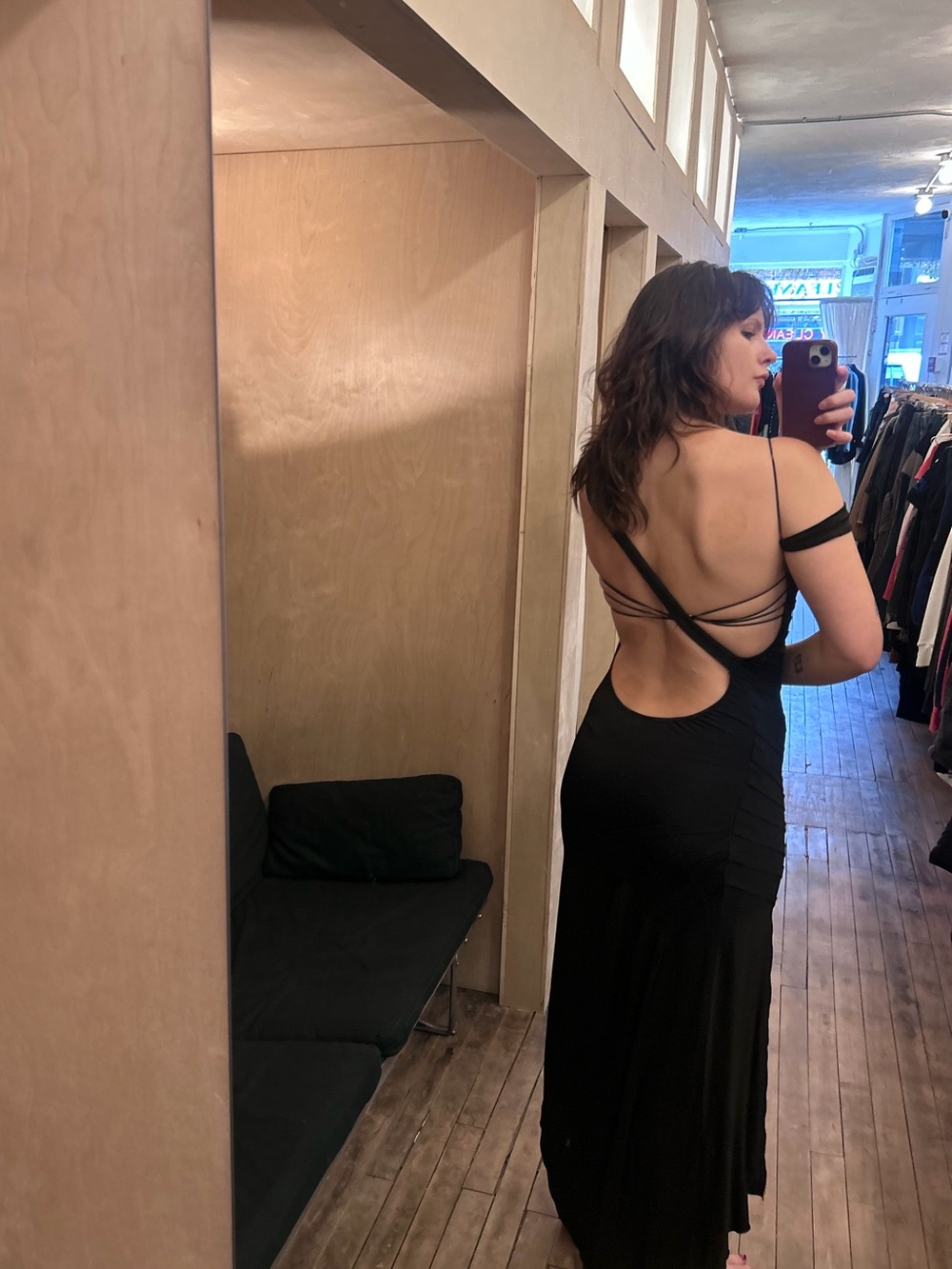Black Strappy Open-Back Maxi Dress